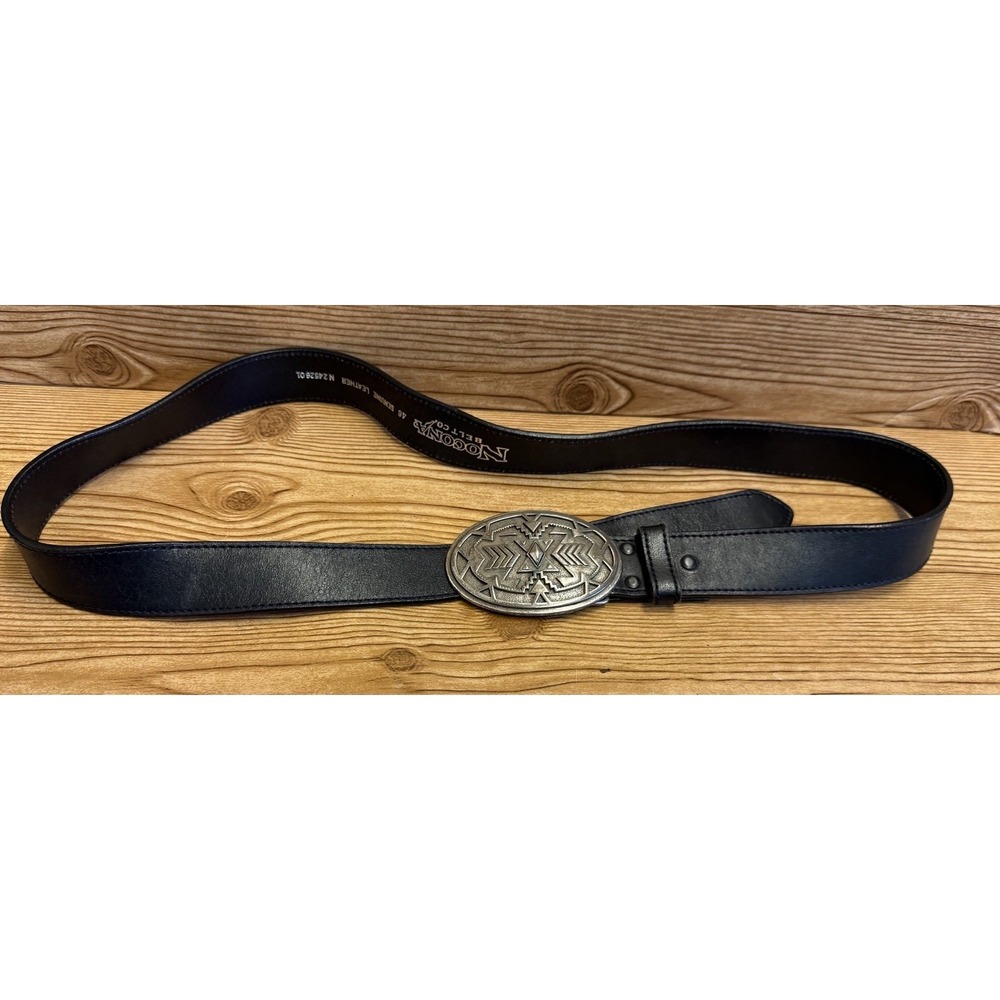 Nocona Belt Mens Size 46 Black Leather Cowboy Western Casual Silver Aztec Buckle